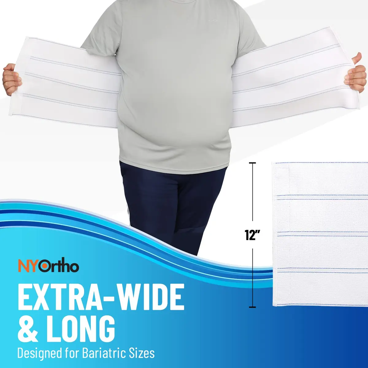 NYOrtho Bariatric Abdominal Binder 12" Wide Elastic Belly Wrap for Plus-Size Men & Women | Post-Surgery Support & Slimming Effect - view 2