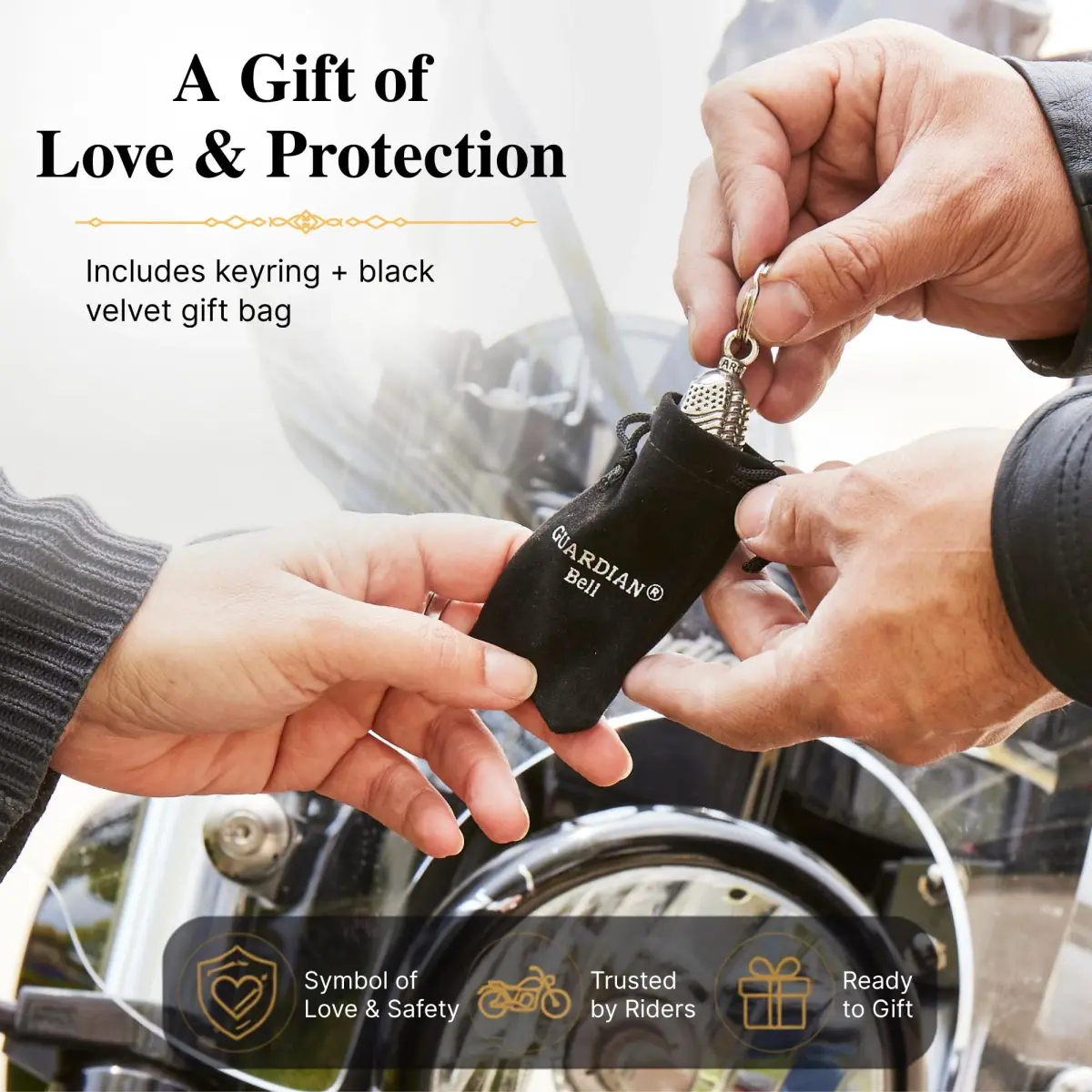Guardian Bell Green Man Good Luck Bell with Keyring & Gift Bag | Motorcycle Bell | 1.75 inch - view 2
