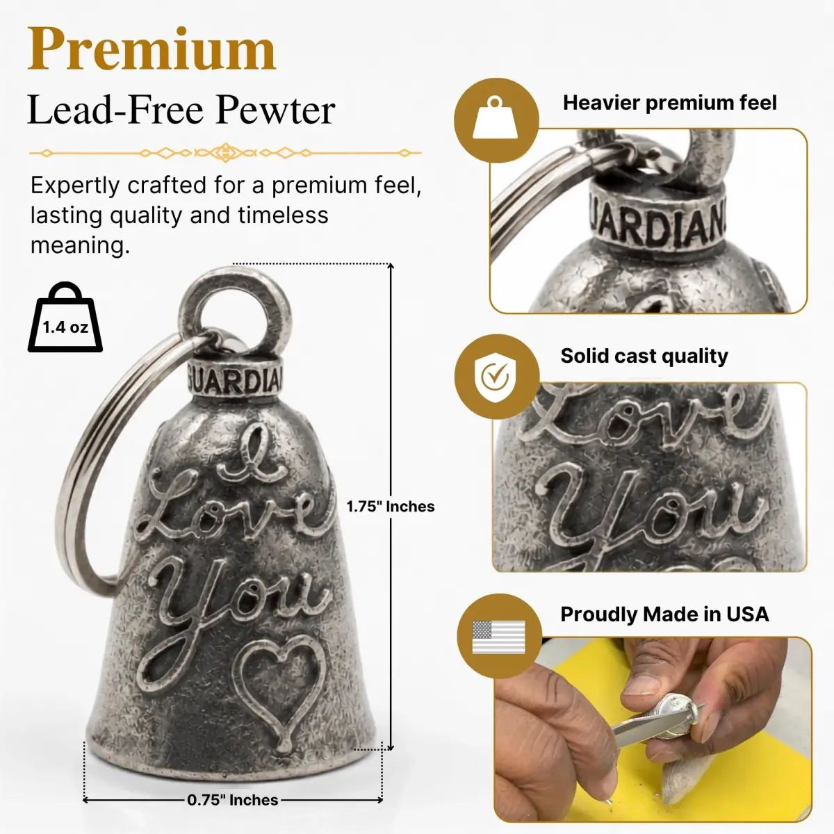 Guardian Bell Green Man Good Luck Bell with Keyring & Gift Bag | Motorcycle Bell | 1.75 inch - view 4