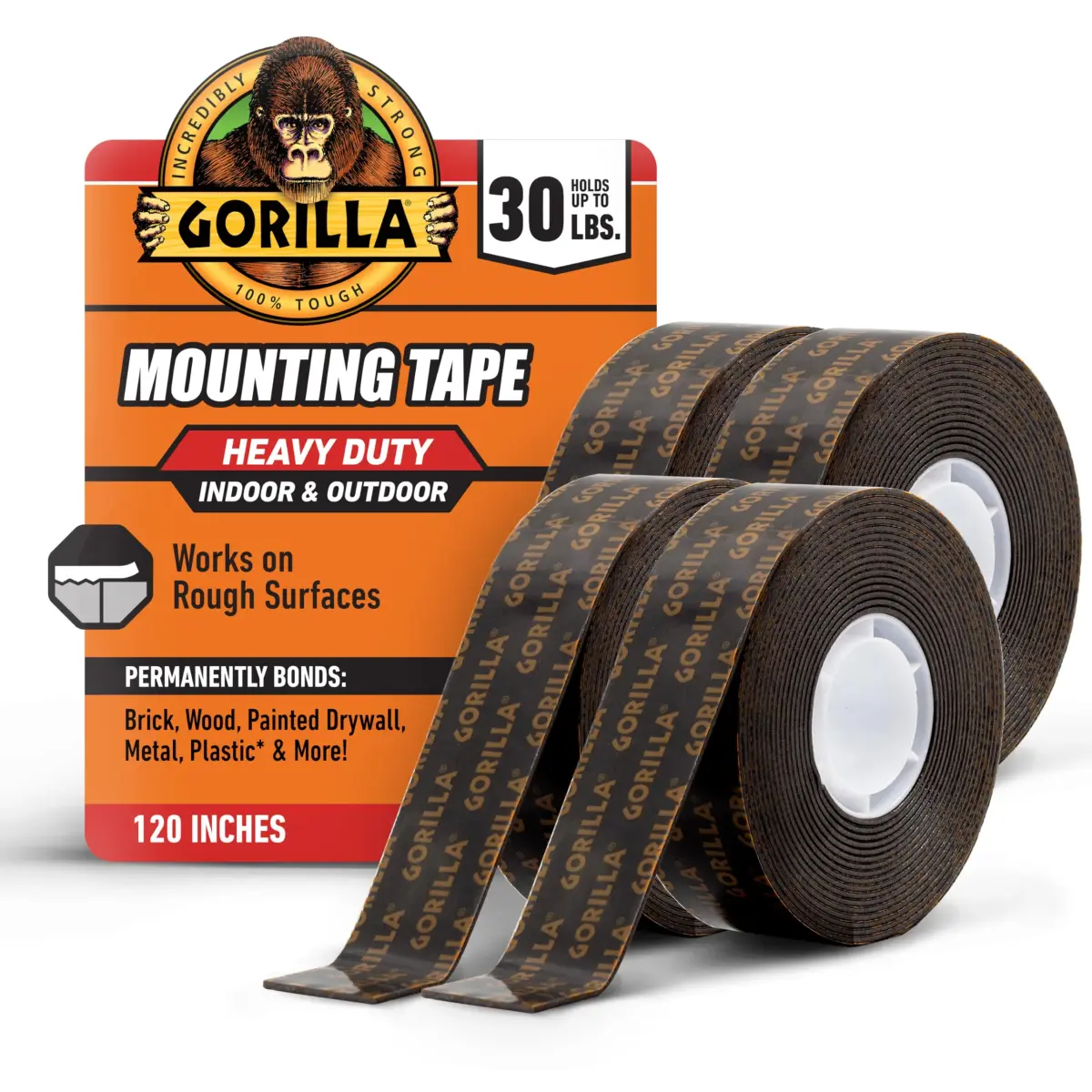 GORILLA Heavy Duty Double Sided Mounting Tape 1 inch x 120 inch (4 Pack) | Holds up to 30lbs - main product image