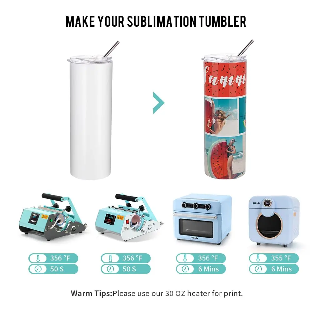 PYD Life 4 Pack Sublimation Blanks Tumblers Straight Skinny 20 OZ | Bright Full Wrap Print Ready - view 5