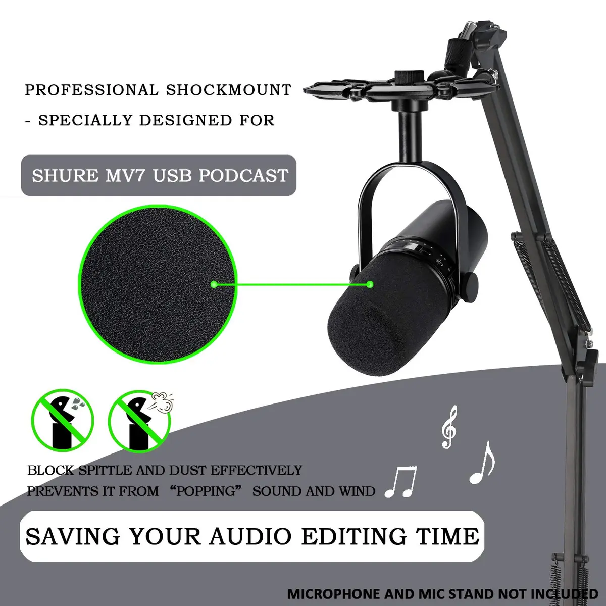 YOUSHARES MV7 Shock Mount with Pop Filter | Vibration & Noise Isolation for Microphones (70-120 chars) - view 2