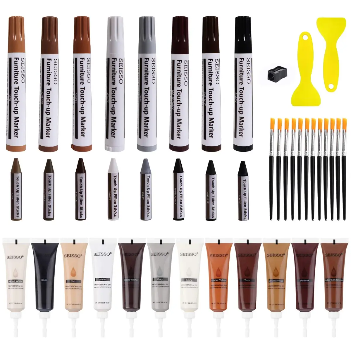 SEISSO Wood Furniture Repair Kit 42 Pcs | Fix Scratches, Stains, Holes on Tables, Doors, Cabinets - main product image