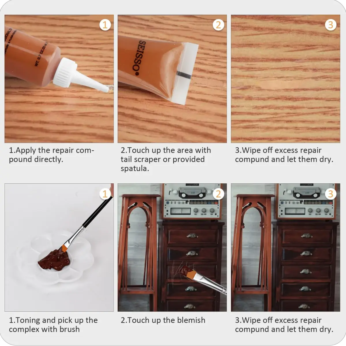 SEISSO Wood Furniture Repair Kit 42 Pcs | Fix Scratches, Stains, Holes on Tables, Doors, Cabinets - view 5
