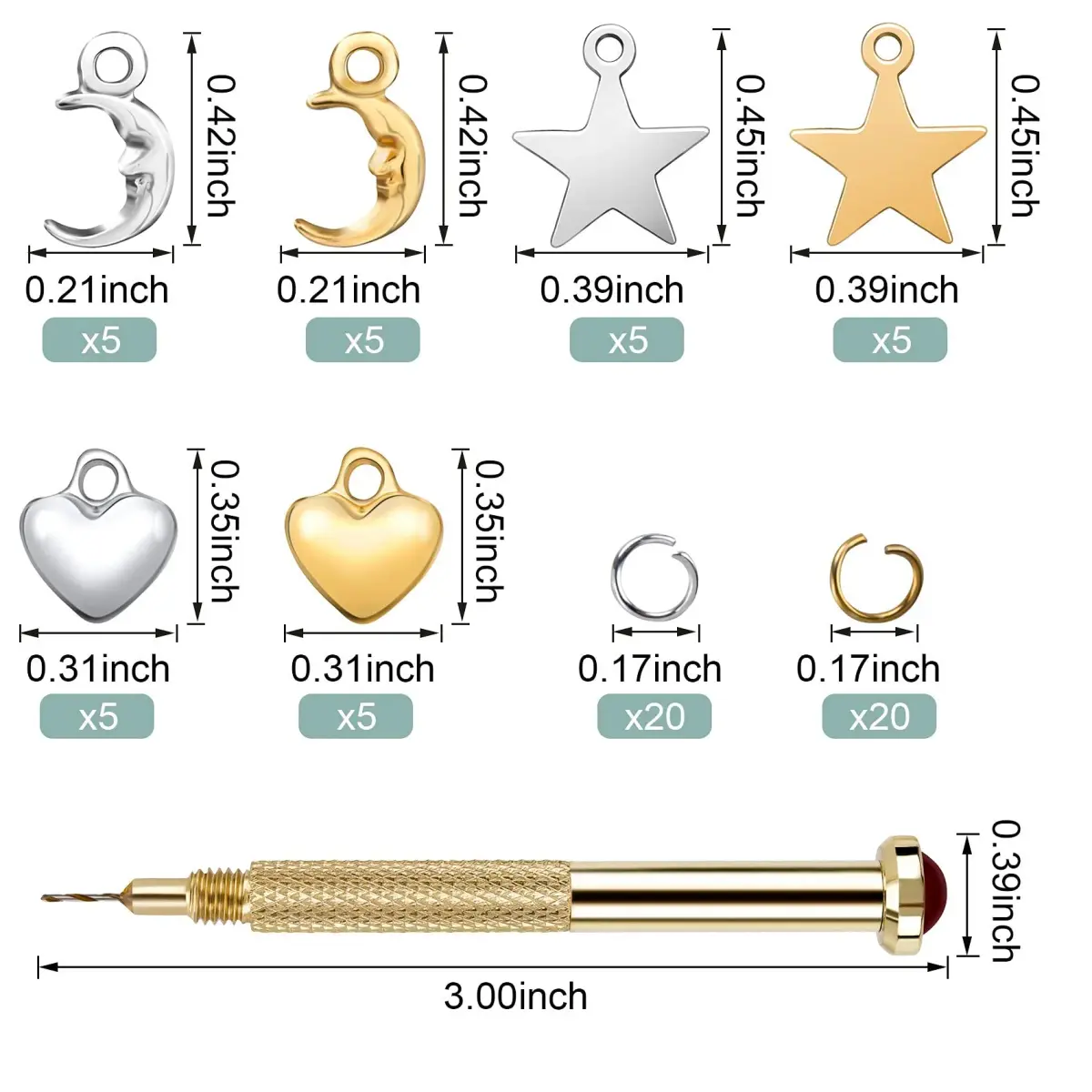 PAGOW 71PCS Dangle Nail Art Charms Kit with Hand Drill & Jump Rings | Nail Piercing Tool for Acrylic, Gel & Decorations - view 3