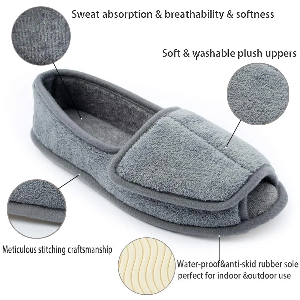 Git-up Women Diabetic Slippers Open Toe Extra Wide Size 7 | Waterproof Memory Foam House Shoes for Comfort - view 4