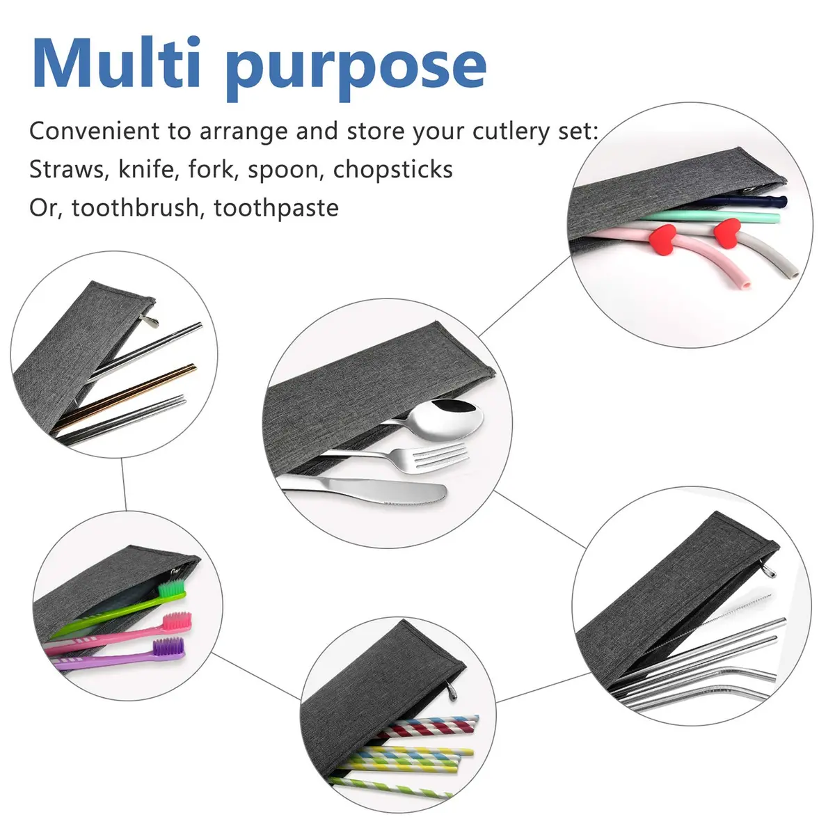 Aosbos Chopsticks Carrying Case Reusable Pouch | Portable Flatware Bag for Travel & Home - view 4