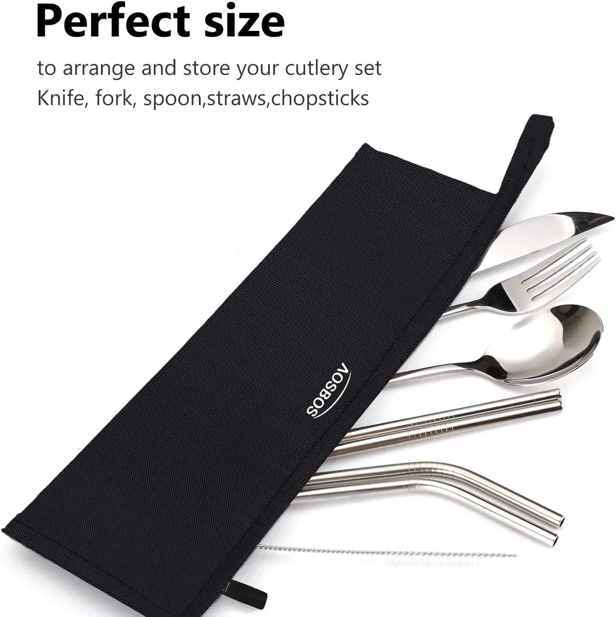 Aosbos Black Chopstick Carrying Case | Waterproof Travel Utensil Bag for Metal, Bamboo, Stainless Steel - view 7