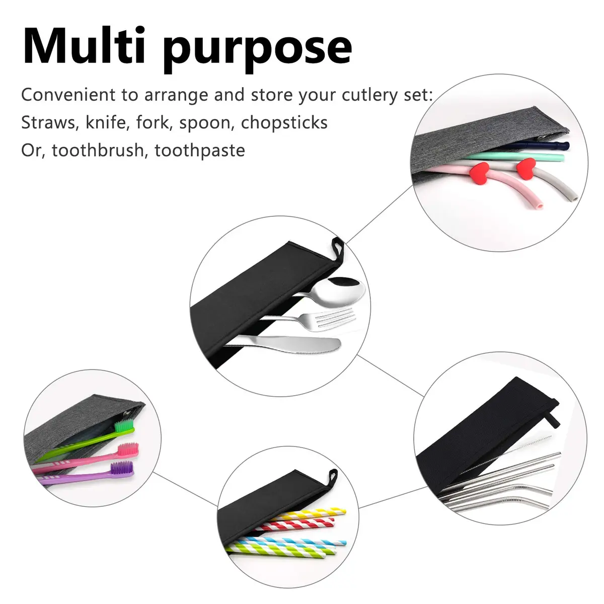 Aosbos Black Chopstick Carrying Case | Waterproof Travel Utensil Bag for Metal, Bamboo, Stainless Steel - view 4