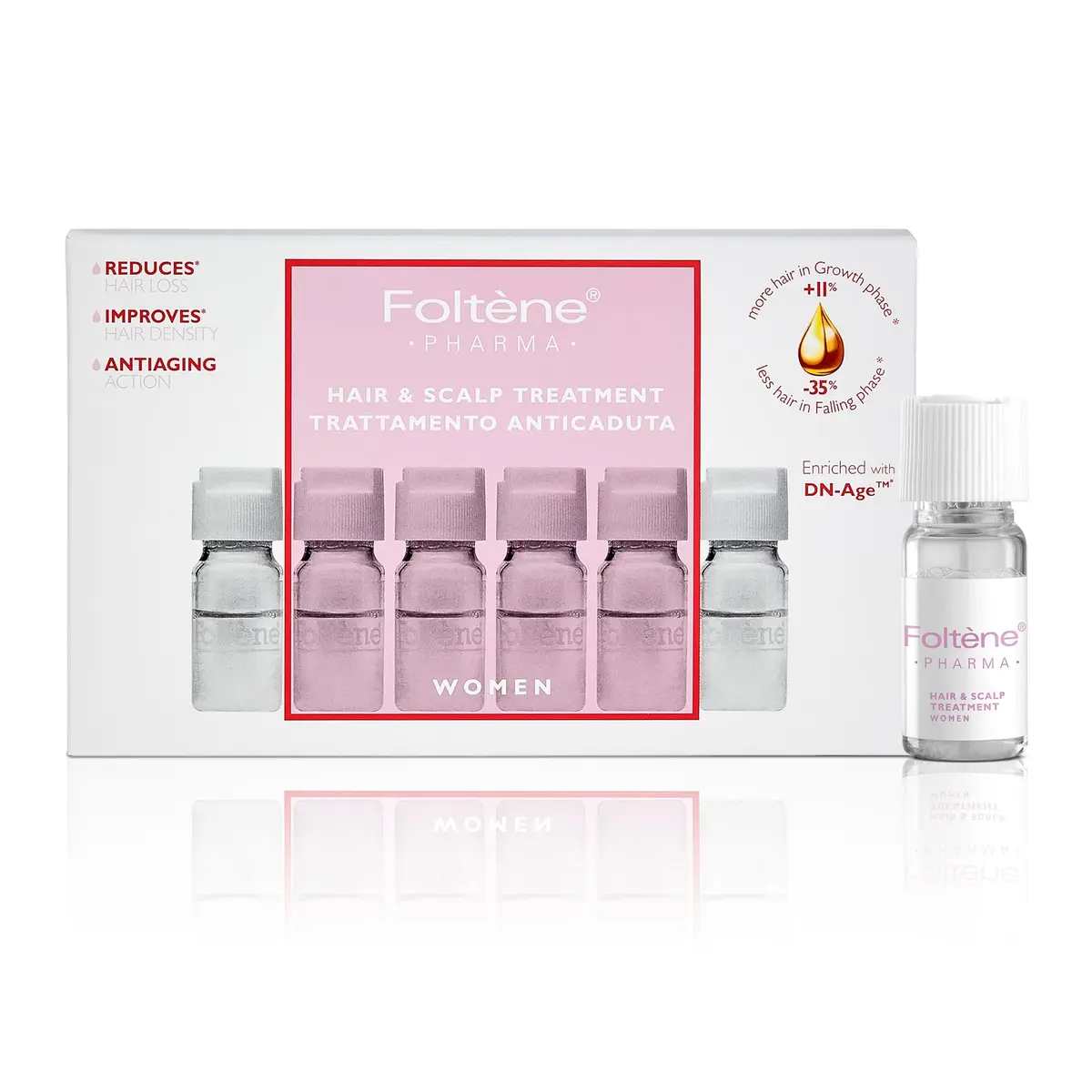 Foltene Hair Regrowth Serum, Tricalgoxyl, Anti-Thinning, 12 Vials | Nourishing scalp treatment for women - main product image
