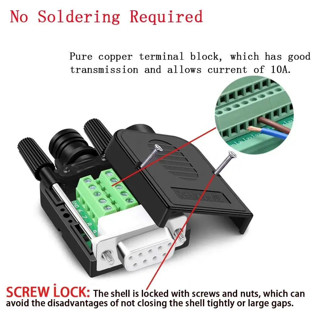 ANMBEST Solderless DB9 Serial to 9-Pin Female Adapter (2-Pack) | Screw Lock Housing Connector - view 3