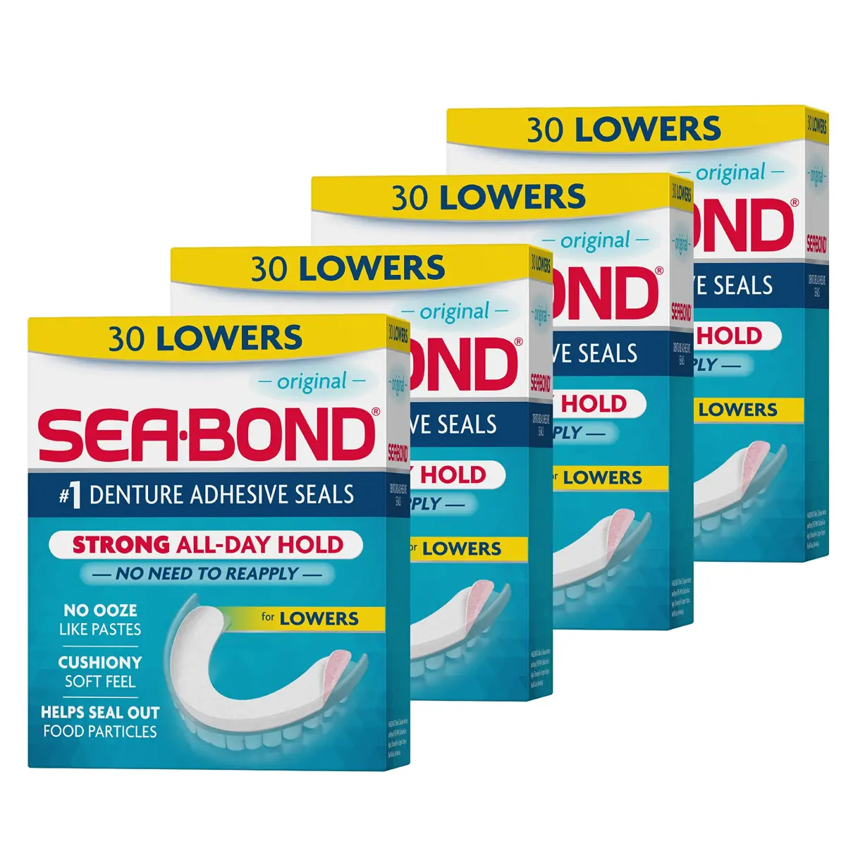 Sea-Bond Original Denture Adhesive Seals Lowers 120 Count (4 Pack) | Zinc-Free All-Day Hold - main product image