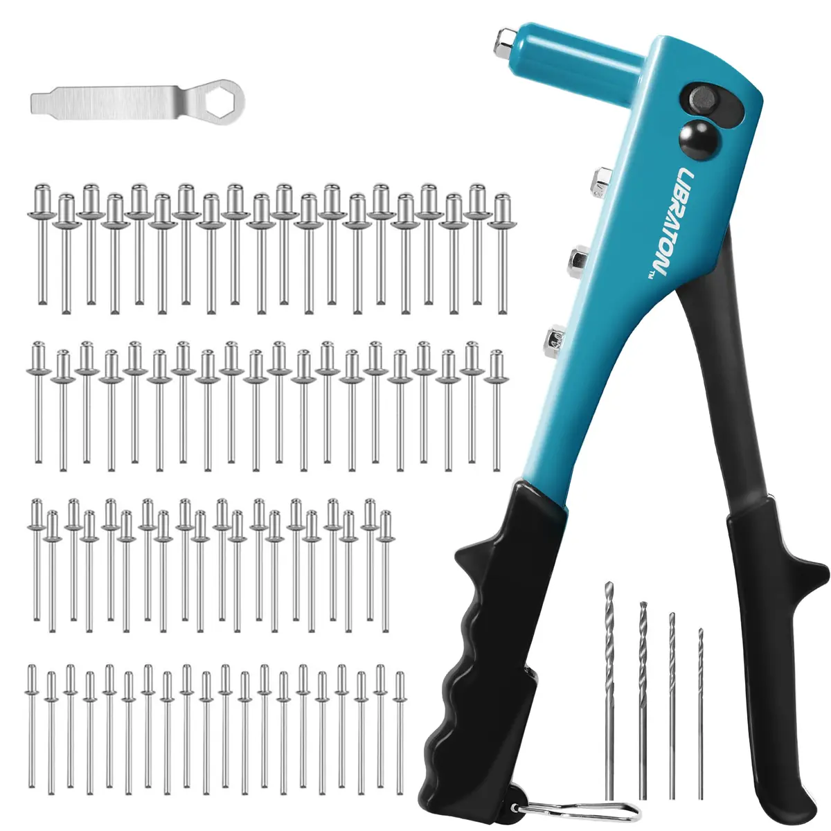 LIBRATON Heavy Duty Rivet Gun Kit with 80 Rivets & 4 Drill Bits | All-Steel Construction - main product image