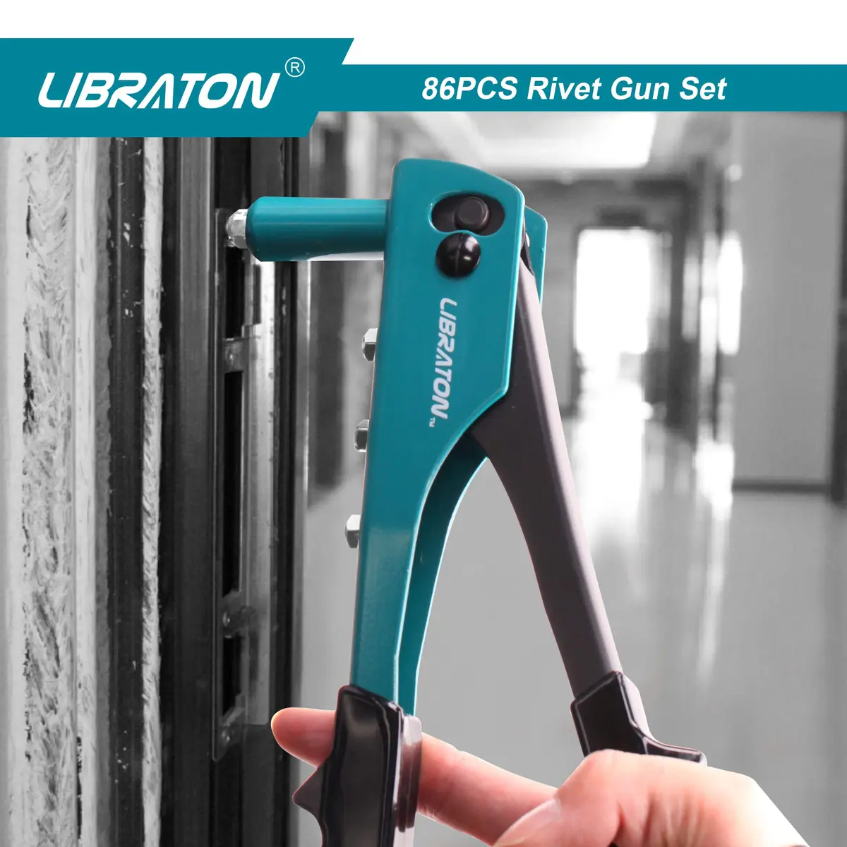 LIBRATON Heavy Duty Rivet Gun Kit with 80 Rivets & 4 Drill Bits | All-Steel Construction - view 5