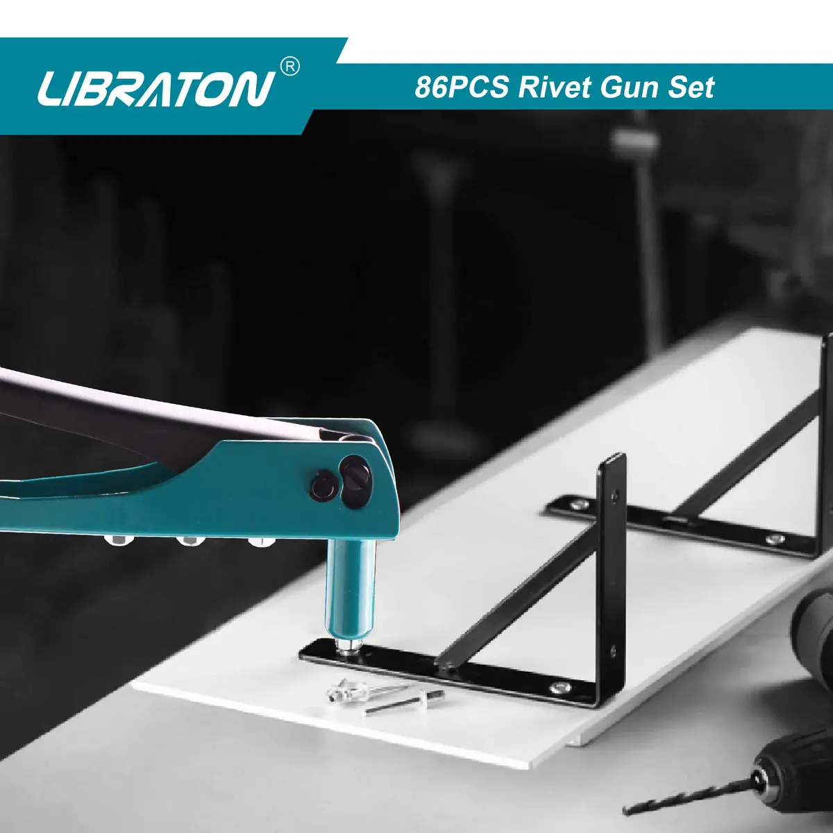 LIBRATON Heavy Duty Rivet Gun Kit with 80 Rivets & 4 Drill Bits | All-Steel Construction - view 6