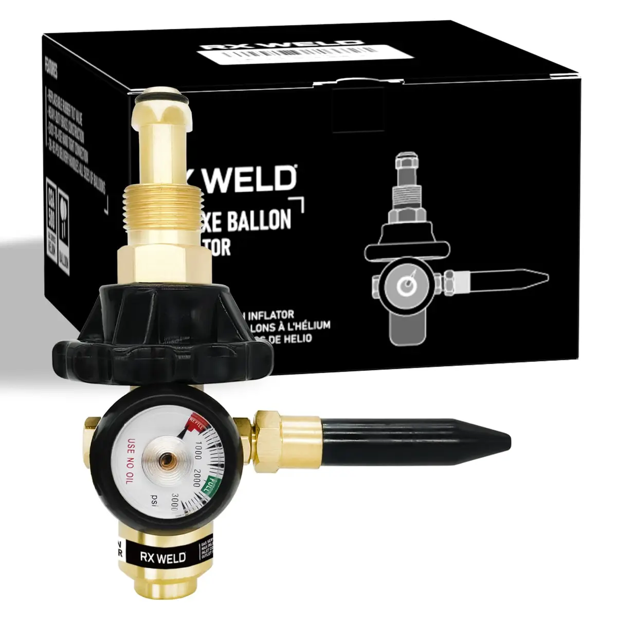 RX WELD Helium Regulator with CGA580 Tank Valve | Durable Brass Fittings, 0-3000 PSI - main product image