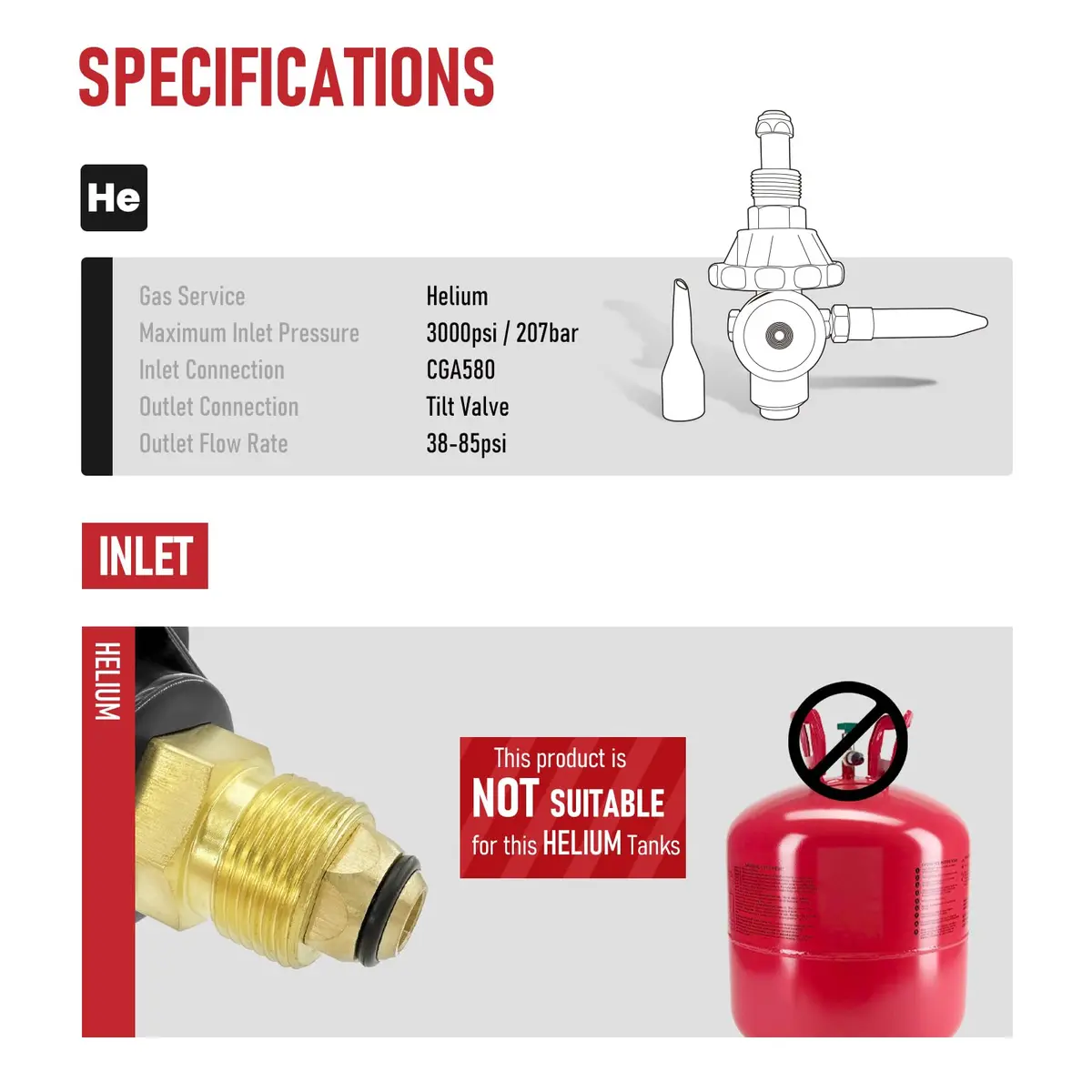 RX WELD Helium Regulator with CGA580 Tank Valve | Durable Brass Fittings, 0-3000 PSI - view 3