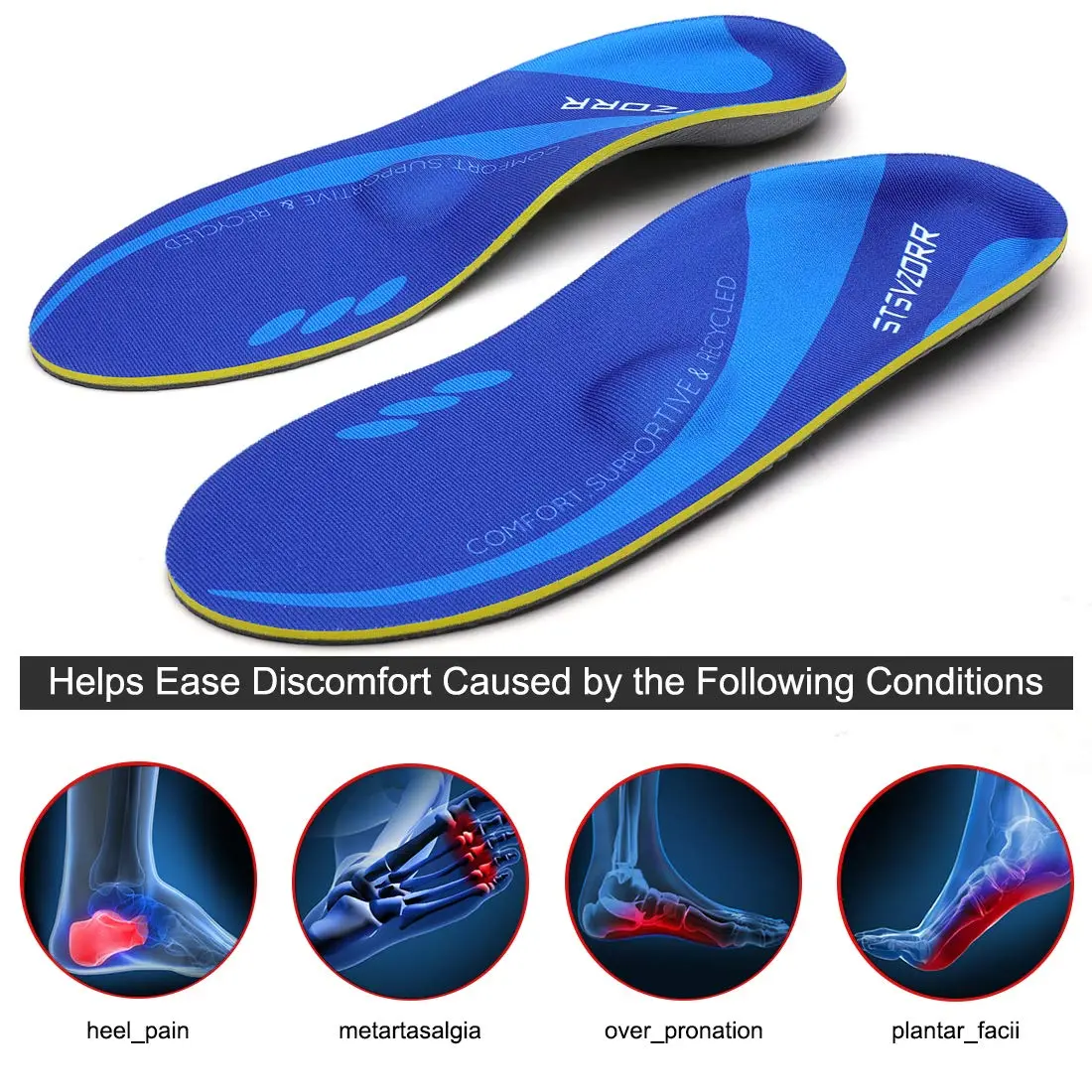 STSVZORR Plantar Fasciitis Orthotic Insoles 220 lbs+ High Arch Support | Relieves Foot & Knee Pain - view 2