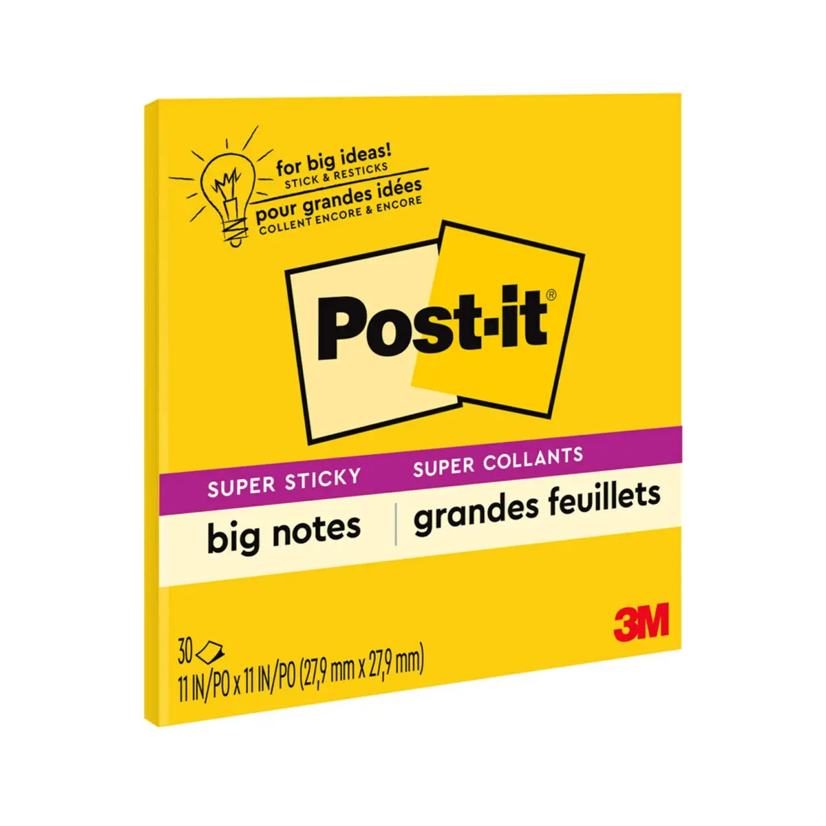 Post-it Super Sticky Big Notes, 11 x 11 Inch, Pack of 6 Pads | Bright Yellow, 30 Sheets/Pad - view 7
