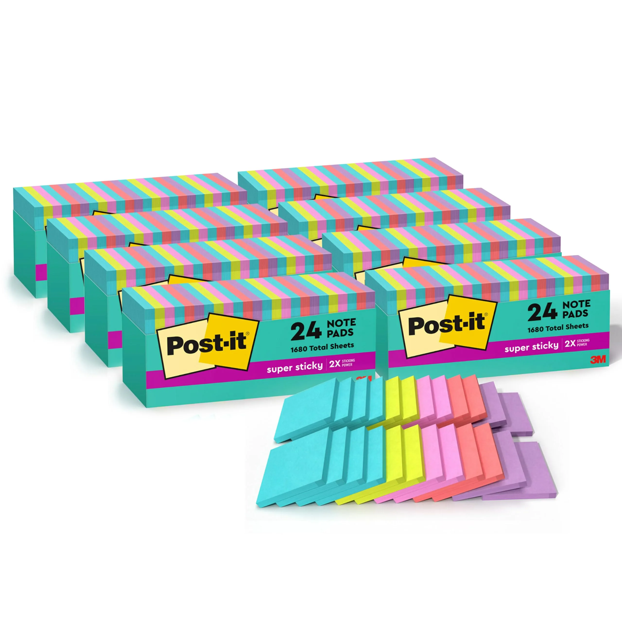 Post-it Super Sticky Notes, 8 Cabinet Packs, 192 Pads Total, 3x3 in, Supernova Neons Collection - main product image