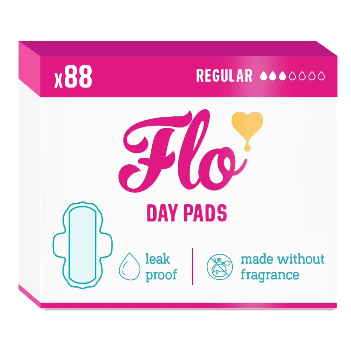 FLO Day Menstrual Pads 88 Count | Organic Bamboo Period Pads with Wings, Ultra-Thin, Regular Flow - main product image