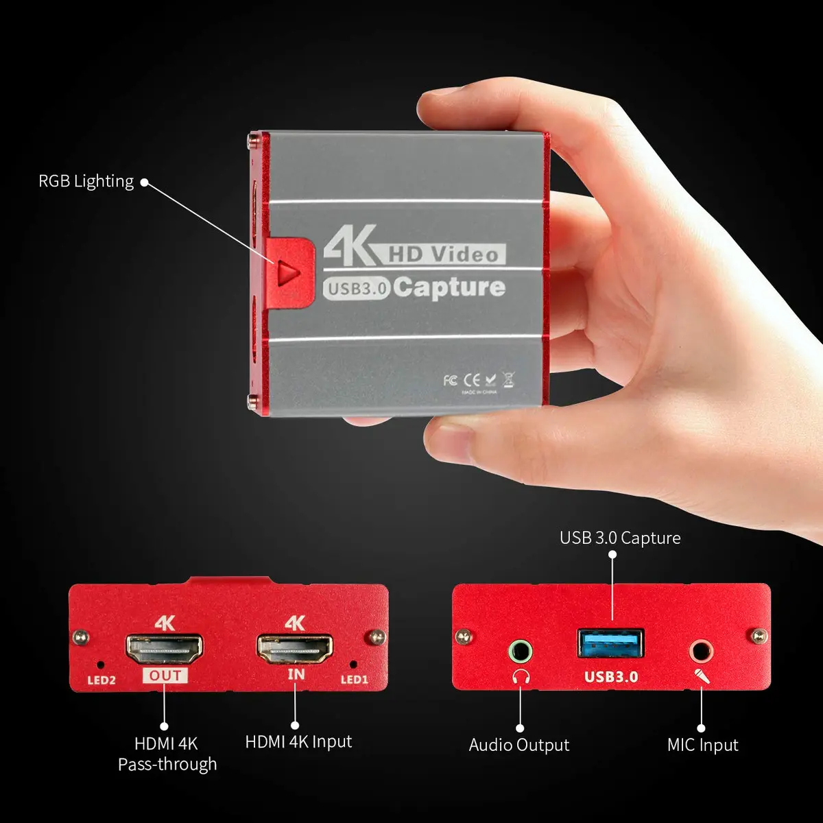 Mirabox USB3.0 4K HDMI Video Capture Card HSV3202, 1080p@60fps, 105g (3.7oz) | Zero Latency HDMI Passthrough for OBS Twitch Streaming - view 7