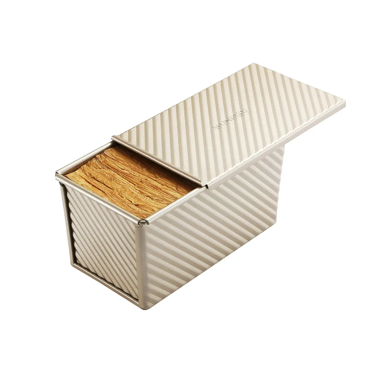 Monfish Pullman Loaf Pan w Lid 1lb 8.5x4.75x4.5 | Even Heat Conductivity, Nonstick, Oven Safe - main product image