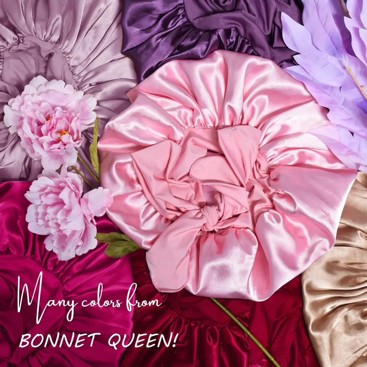 BONNET QUEEN XL Large Silk Bonnet for Sleeping for Women Big Satin Bonnet Night Cap for Curly Hair with Tie Band, Large, Hot Pink | Extra Large, Protective Sleep Cap - view 6