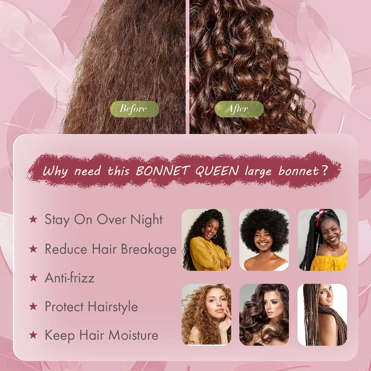BONNET QUEEN XL Large Silk Bonnet for Sleeping 16.5in | Keeps Hair Moisture & Fits All Hair Types - view 5