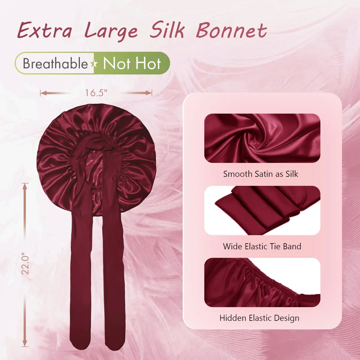BONNET QUEEN XL Large Silk Bonnet for Sleeping 16.5in | Keeps Hair Moisture & Fits All Hair Types - view 3