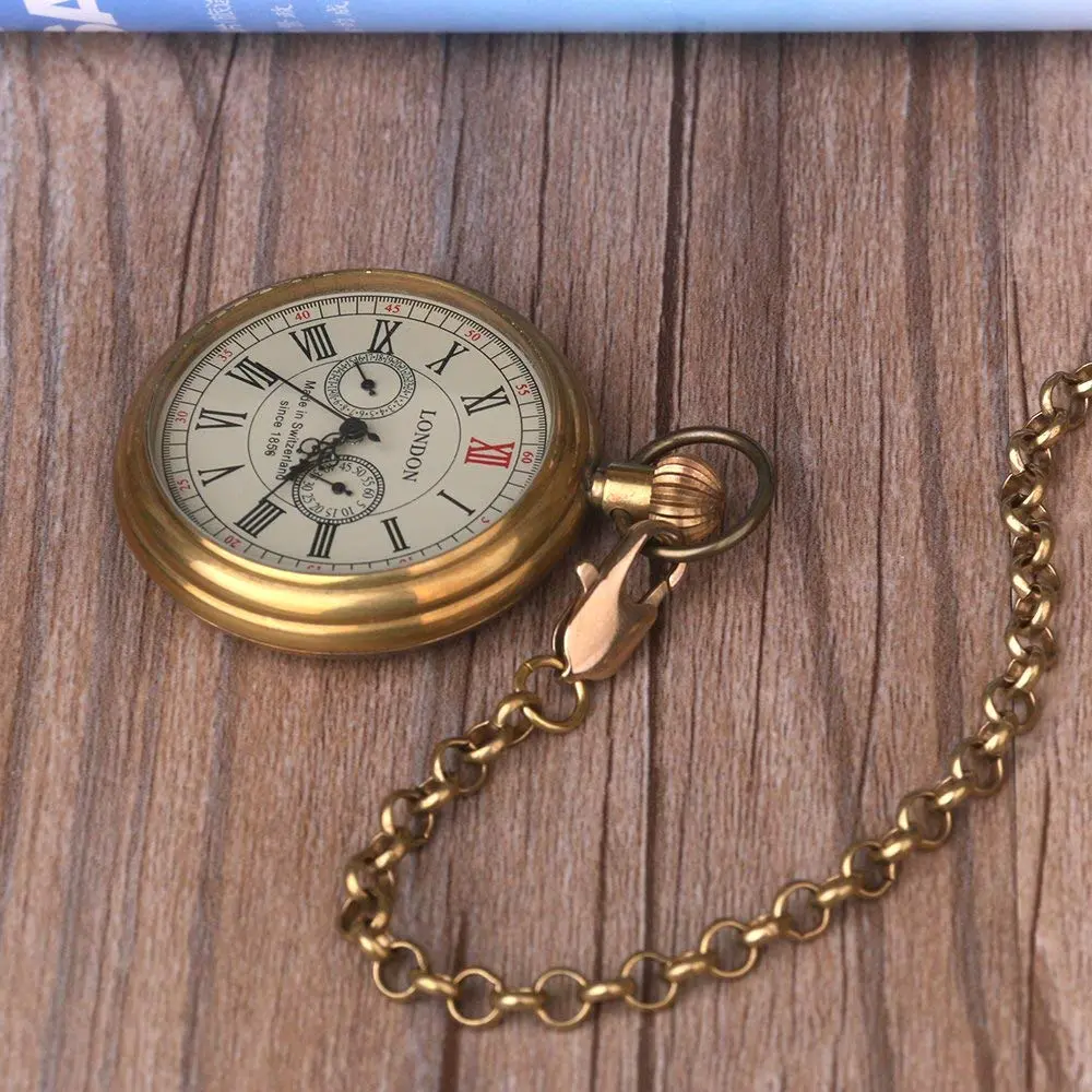 Tiong Vintage Copper Design Hand Winding Mechanical Pocket Watch 47mm | Classic Skeleton Dial for Men - view 5