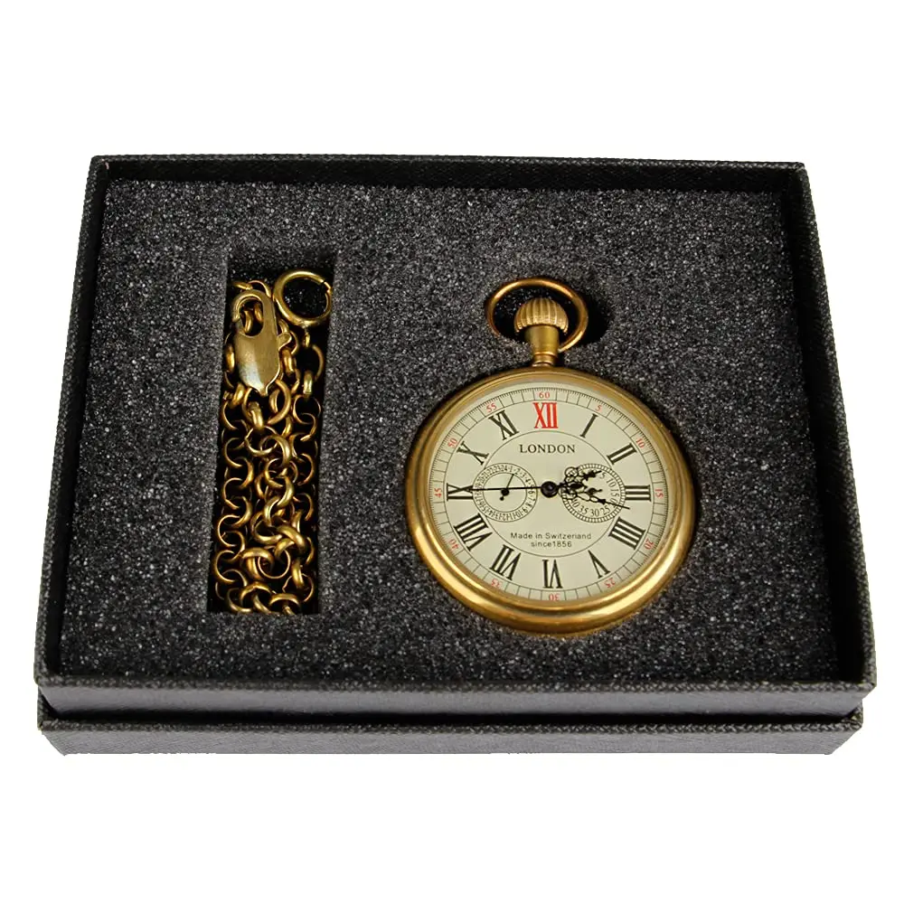 Tiong Vintage Copper Design Hand Winding Mechanical Pocket Watch 47mm | Classic Skeleton Dial for Men - view 4