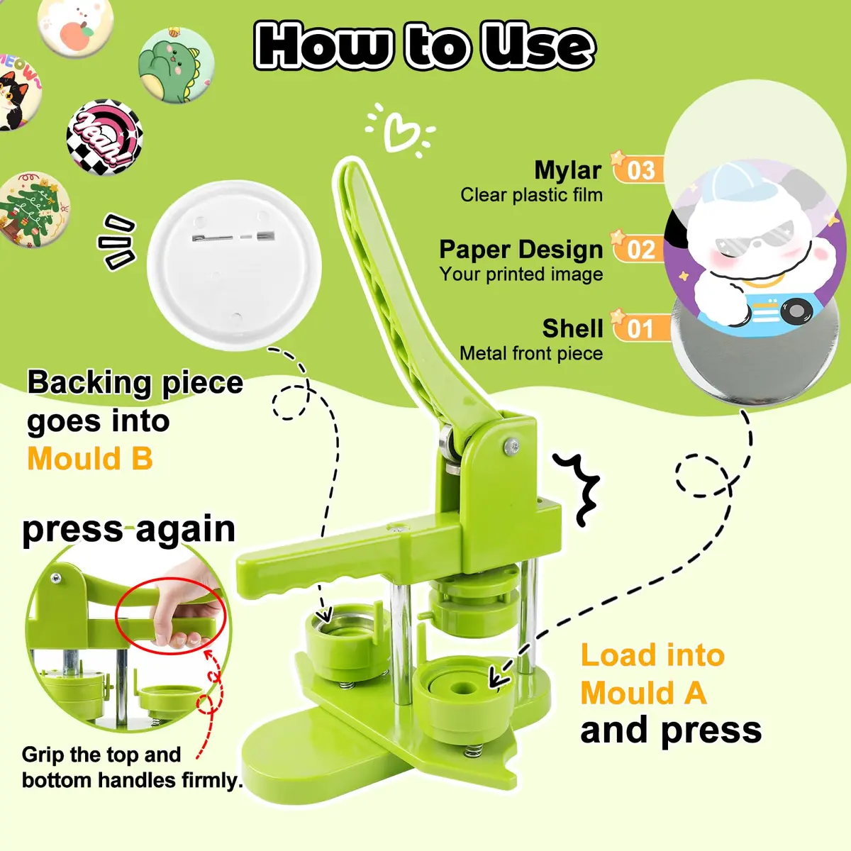 MK.Bear Button Maker Machine 32mm | DIY Gift & Custom Badge Creation (70-120 chars) - view 7