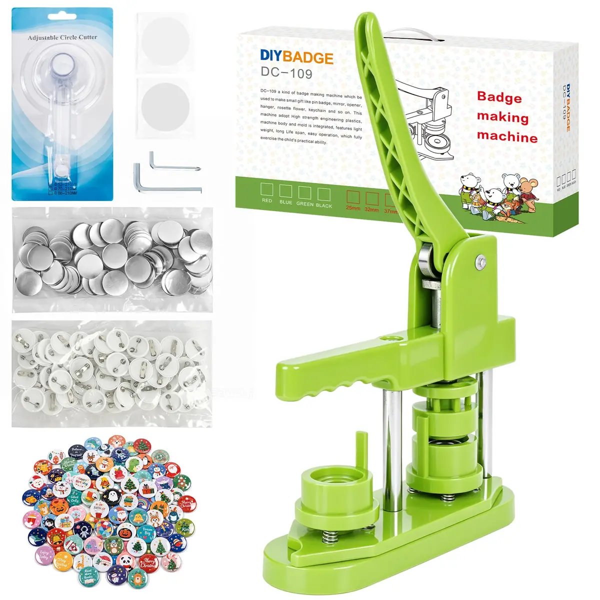 MK.Bear Button Maker Machine 25mm | DIY Gift, Easy Operation, Green - main product image