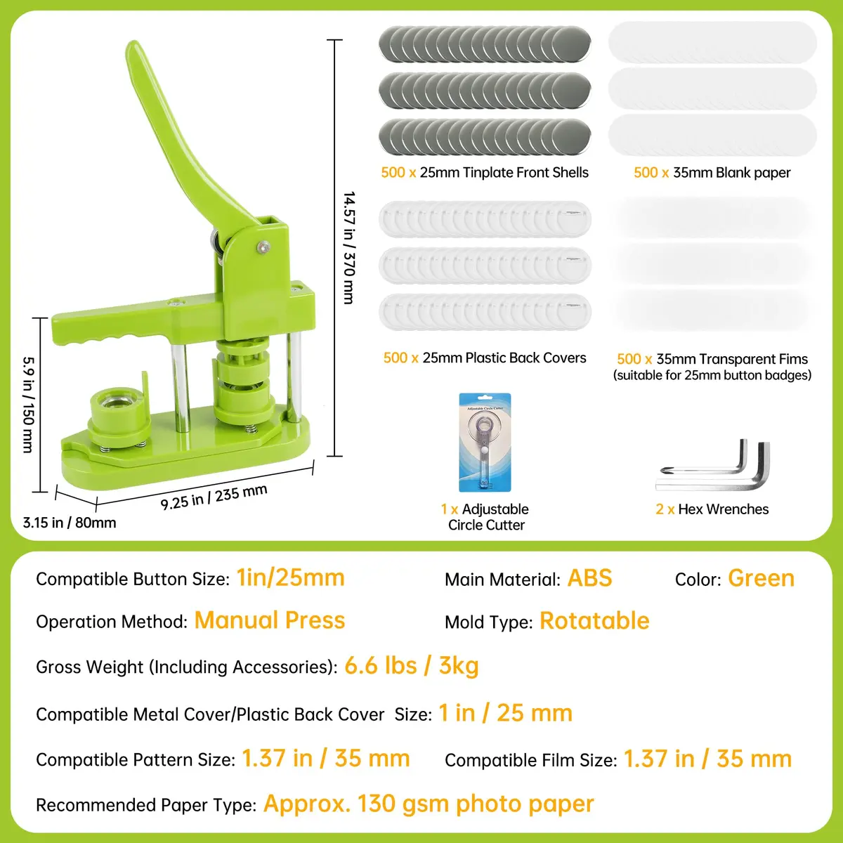 MK.Bear Button Maker Machine 25mm | DIY Gift, Easy Operation, Green - view 3