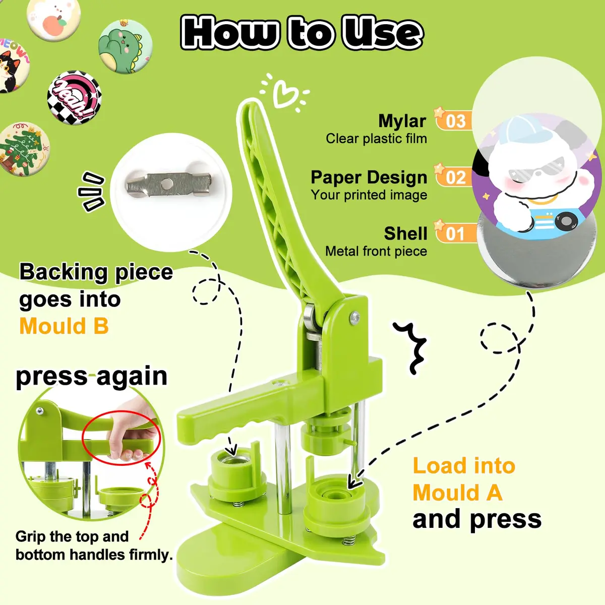 MK.Bear Button Maker Machine 25mm | DIY Gift, Easy Operation, Green - view 4