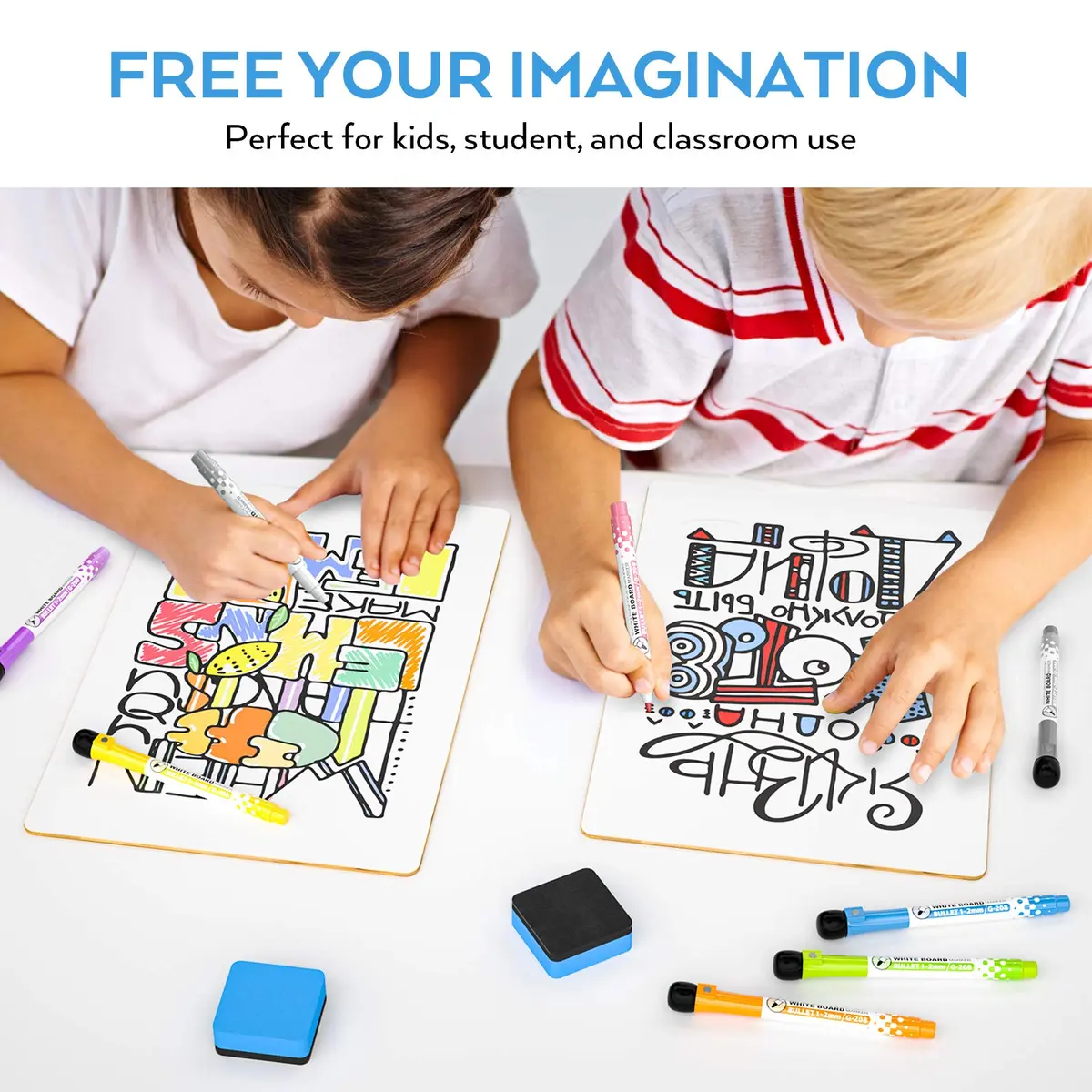 Nicpro 9 x 12 inch Dry Erase Lap Board 2 Pack (22.86 x 30.48 cm) | Ruled & Blank Double-Sided Whiteboard Set with Markers & Erasers - view 8