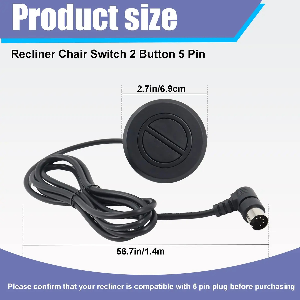 Podoy Electric Recliner Switch Replacement 2 Button 5 Pin Plug | Universal Fixed Power Lift Chair - view 2