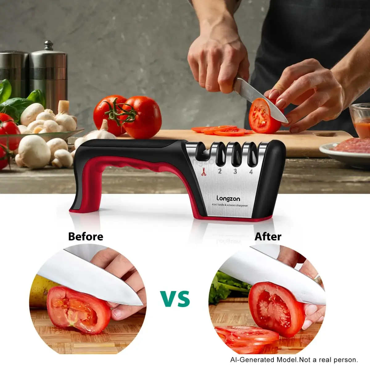 Longzon 4-Stage Knife Sharpener with Cut-Resistant Glove | Restores Dull Blades - view 8