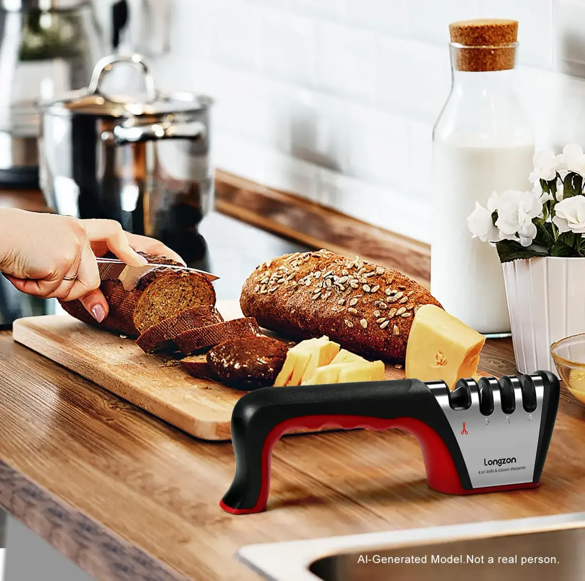 Longzon 4-Stage Knife Sharpener with Cut-Resistant Glove | Restores Dull Blades - view 9