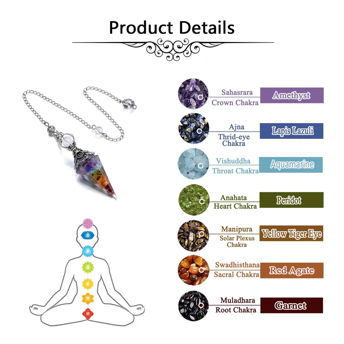 Jovivi 7 Chakra Crystal Pendulum | Dowsing & Divination Tool for Energy Balance - view 5