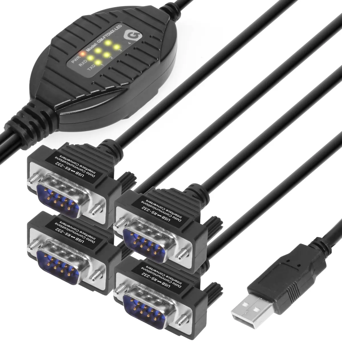 Gearmo 4 Port RS-232 to USB Adapter 1.5m (5ft) | FTDI Chipset, ESD Protection, 4x DB9 Connectors - main product image