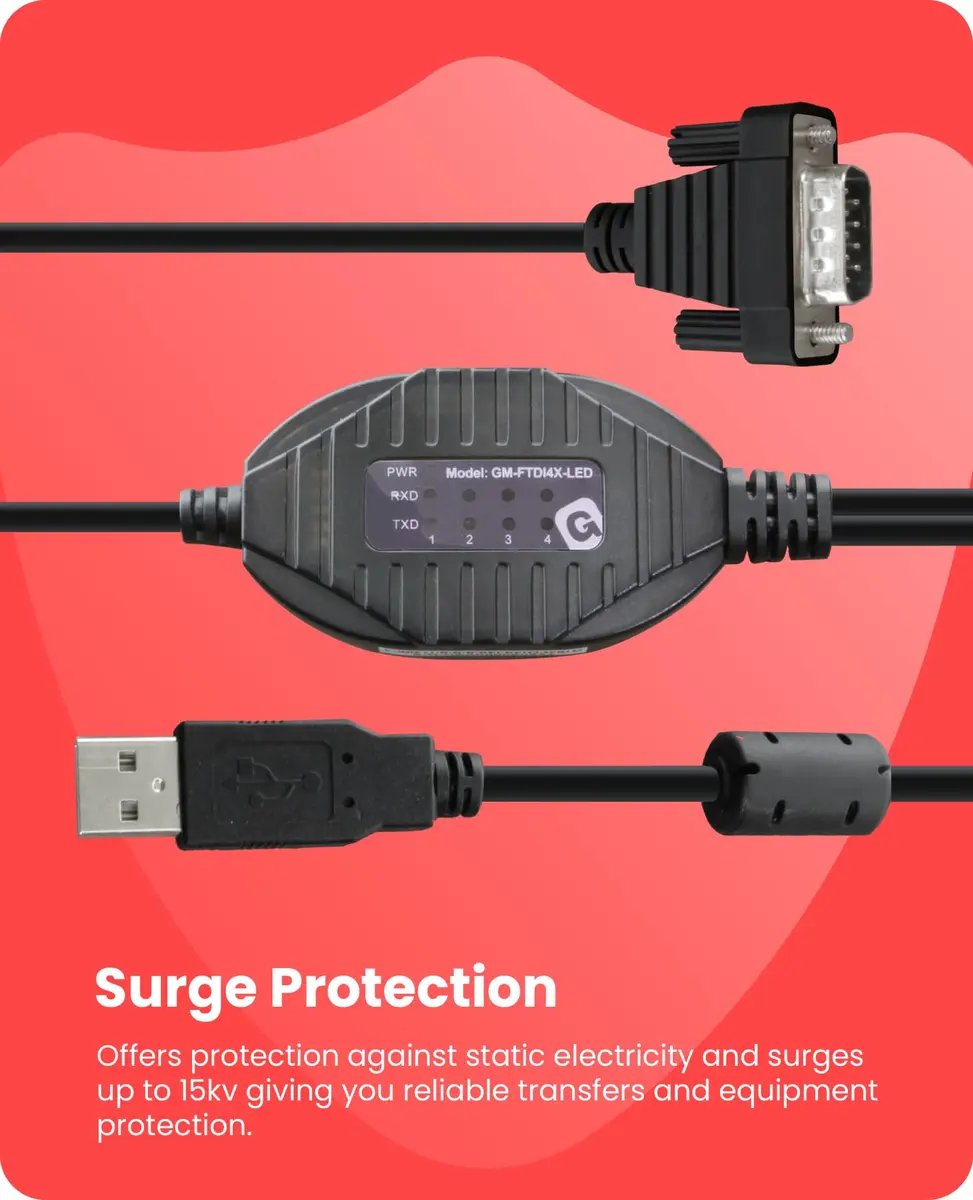 Gearmo 4 Port RS-232 to USB Adapter 1.5m (5ft) | FTDI Chipset, ESD Protection, 4x DB9 Connectors - view 5