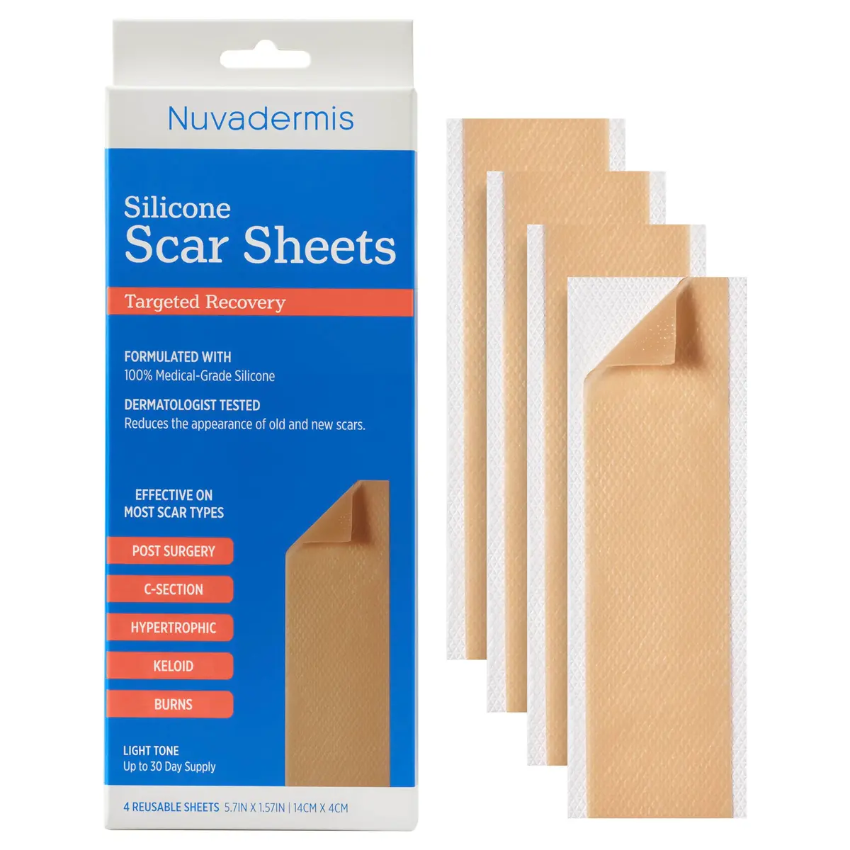 NUVADERMIS Silicone Scar Sheets for Surgical & Old Scars | Hydrating, Comfortable & Dermatologist Tested - main product image