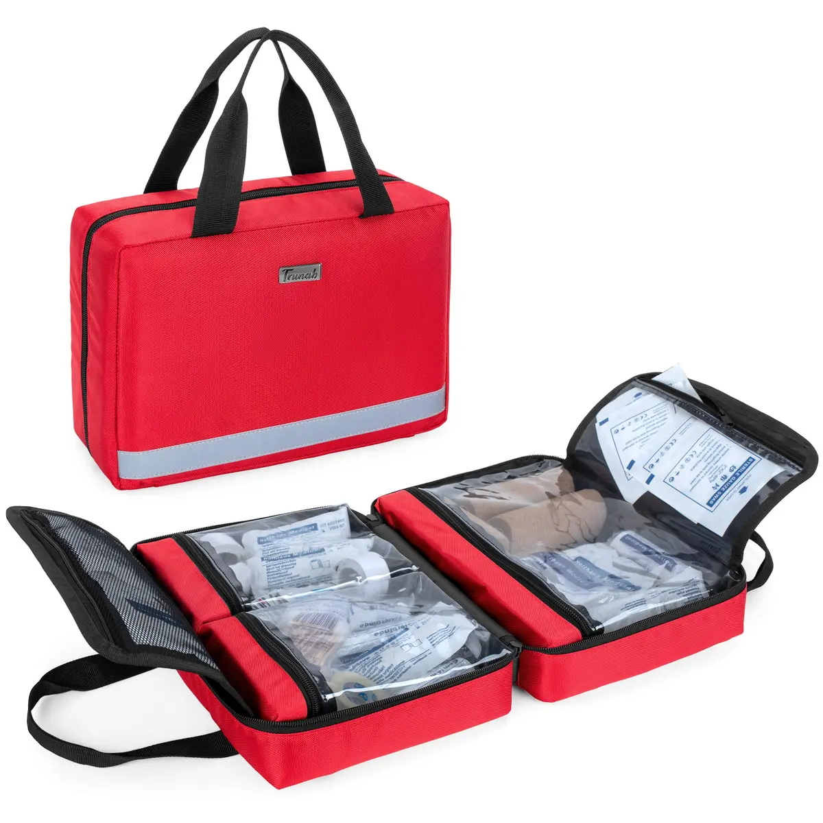 Trunab Small First Aid Kit Bag Empty Portable Emergency Kits Trauma Bag Red | Water-Resistant Nylon Organizer - main product image