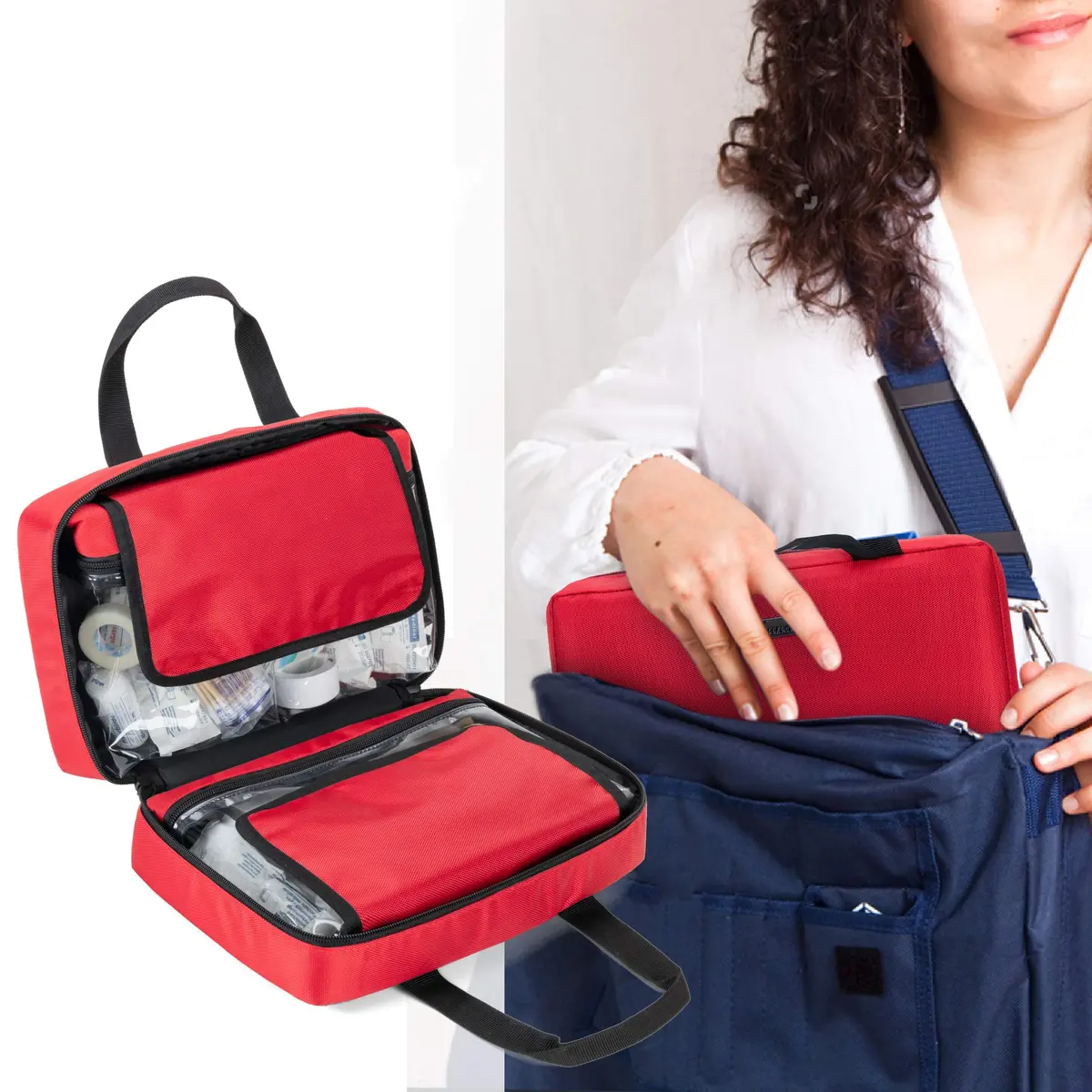 Trunab Small First Aid Kit Bag Empty Portable Emergency Kits Trauma Bag Red | Water-Resistant Nylon Organizer - view 5