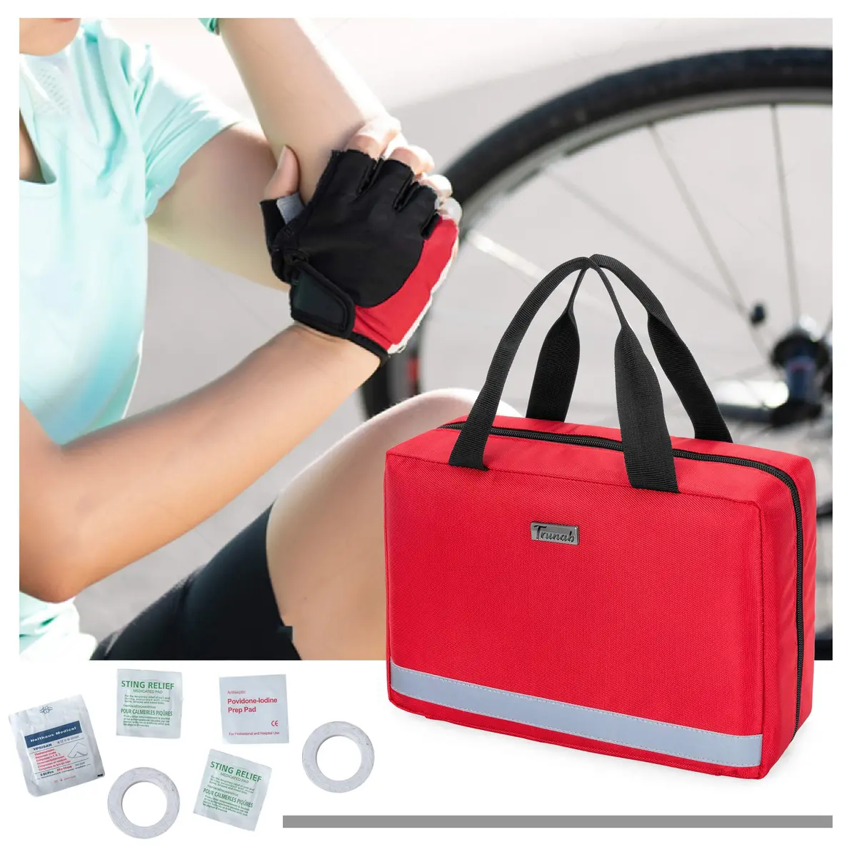 Trunab Small First Aid Kit Bag Empty Portable Emergency Kits Trauma Bag Red | Water-Resistant Nylon Organizer - view 7