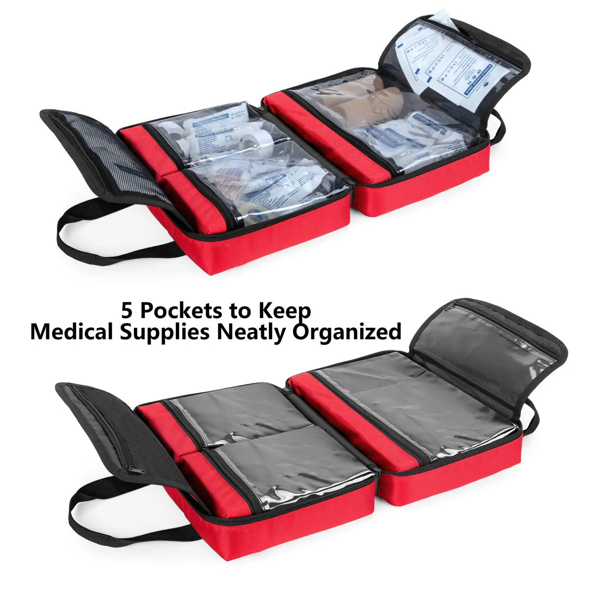 Trunab Small First Aid Kit Bag Empty Portable Emergency Kits Trauma Bag Red | Water-Resistant Nylon Organizer - view 2