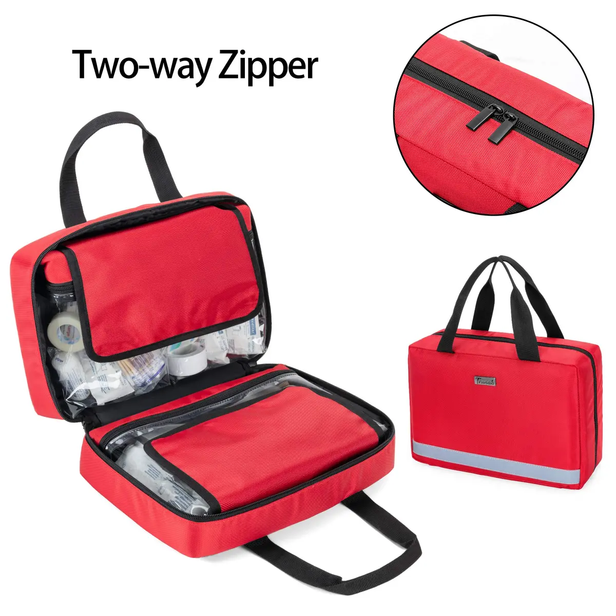 Trunab Small First Aid Kit Bag Empty Portable Emergency Kits Trauma Bag Red | Water-Resistant Nylon Organizer - view 3
