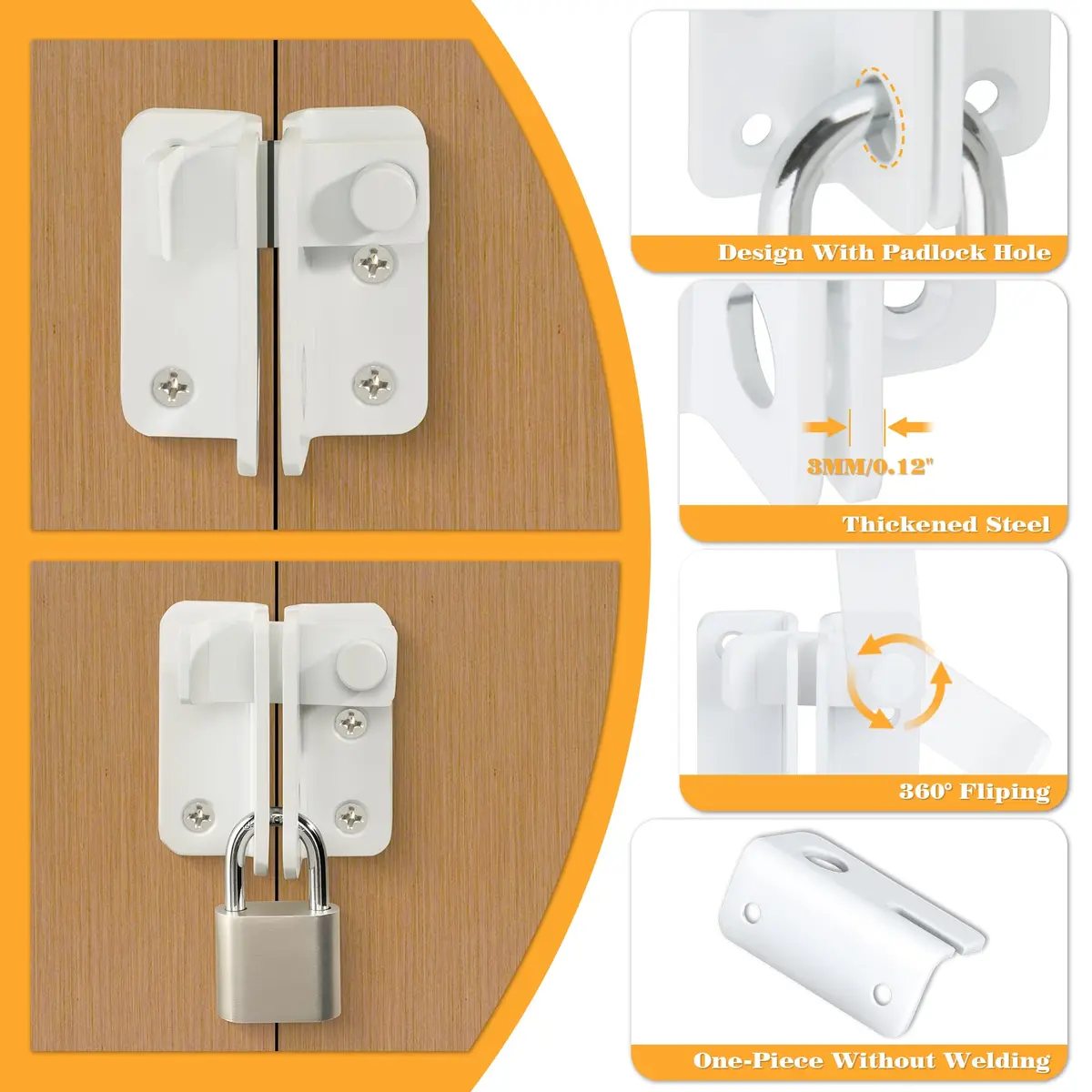 Alise Flip Latch Gate Latches Slide Bolt Lock for Barn & Garden | Stainless Steel White - view 4